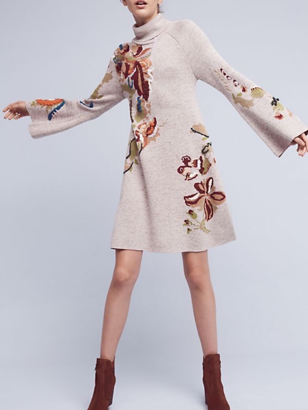 Anthropologie Knitted & Knotted Embroidered Swing Dress XS Floral Sequin*Q5